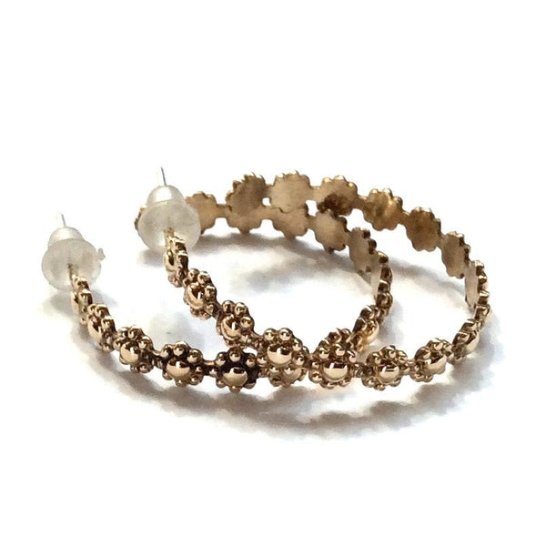 Solid gold bridal hoop earrings, 14k gold Flower earrings, floral hoops, dangle earrings, bohemian hoops, bridal earrings - Divine EG8032