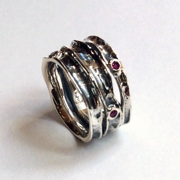 Rubies band, wide silver ring, Silver ring, multi stones ring, ruby ring, stacking rings, stacking bands, wide ring - Rolling stones. R1020S