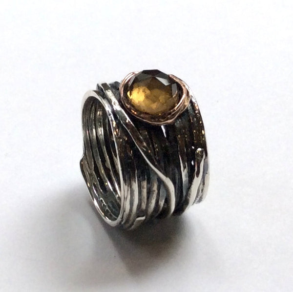 Citrine ring, gypsy ring, Silver engagement ring, wire wrap band, simple ring, wide ring, bohemian ring, birthstone - Visions of you R2119