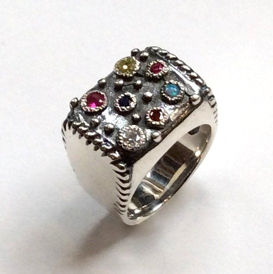 Birth stones silver Mothers ring