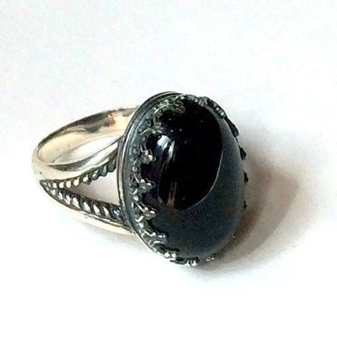 Onyx ring, Gemstone ring, Silver ring, statement ring, cocktail ring, crown ring, birthstone ring, bohemian ring - My first love R2058