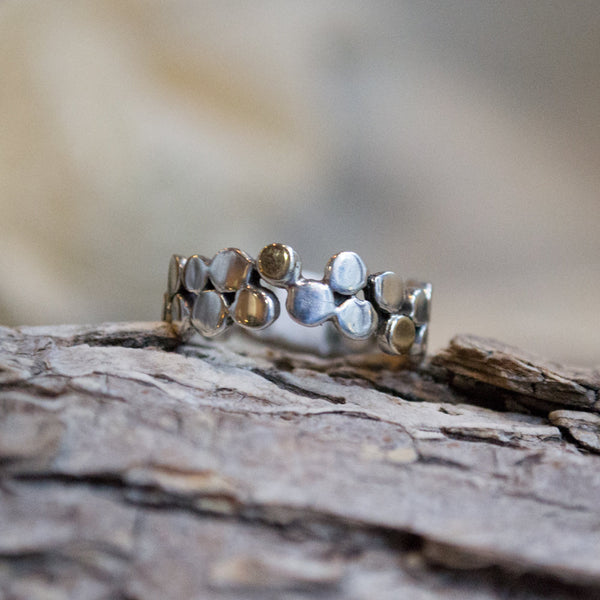 white gold yellow gold dots ring