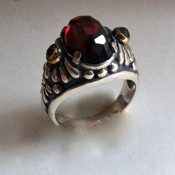 Garnet gemstone gypsy silver gold ring - Mystic day R2212