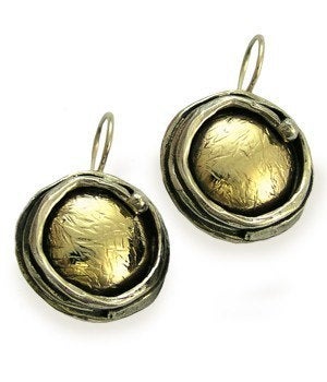 Silver Gold Earrings, two-tone earrings, hammered gold earrings, Dangle earrings, drop earrings, classy earring - Walking in circles. E7897G
