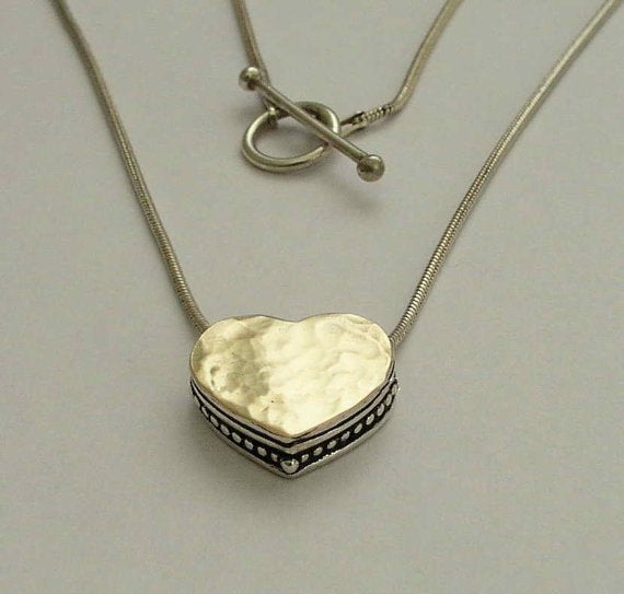 hammered gold heart pendant,
