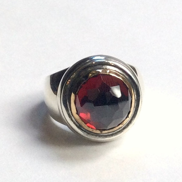 Garnet Ring, Statement Ring, January Birthstone Ring, Red Deep Garnet Gemstone Ring, Silver gold Ring, red Ring - Strawberry red R2351