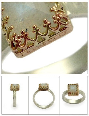 Sterling Silver Ring, rose gold ring, blue quartz ring, two-tone ring, rose gold crown ring, engagement ring, wedding ring - Kingdom. R1095H