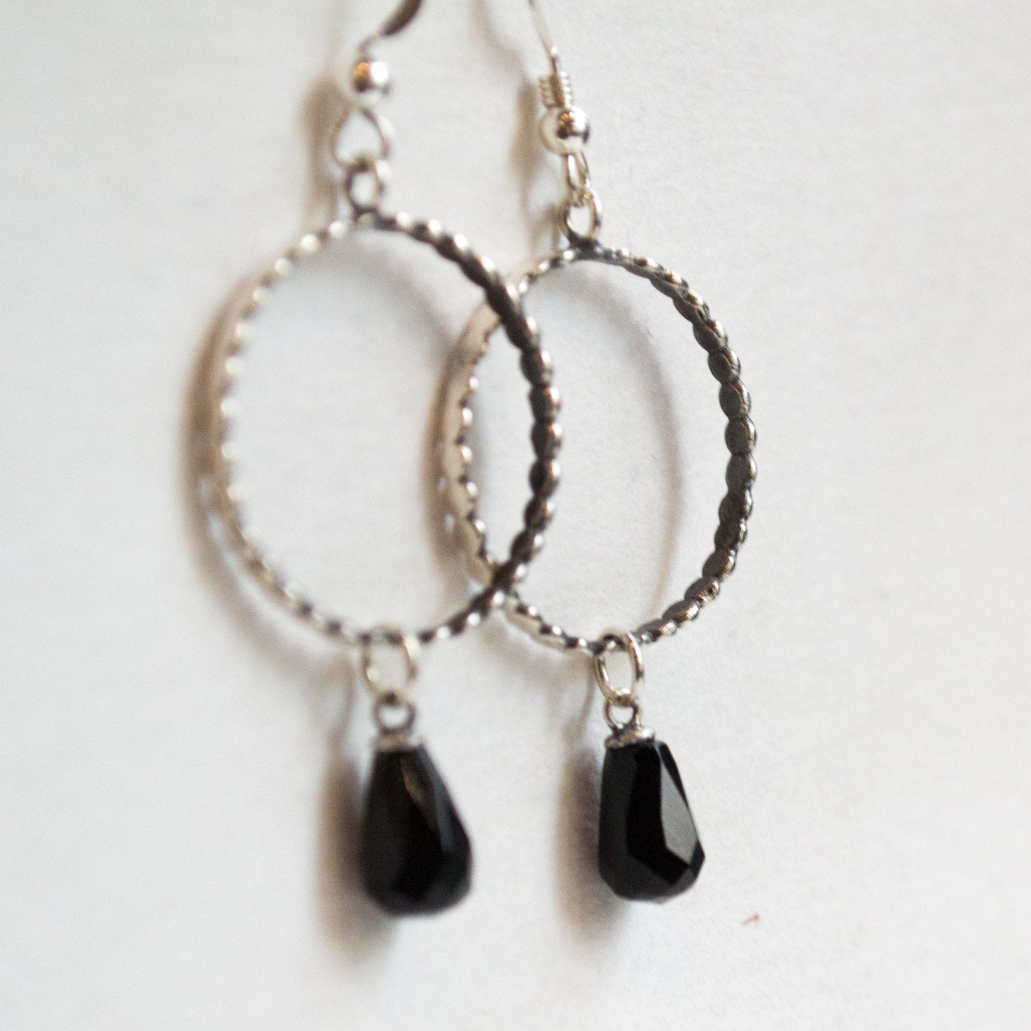 Black Onyx silver boho earrings