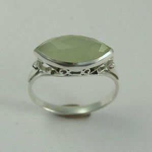Green Jade Ring, Silver ring, statement ring, gemstone ring, faceted stone ring, filigree ring, marquise ring  - My obsession. R1215-1