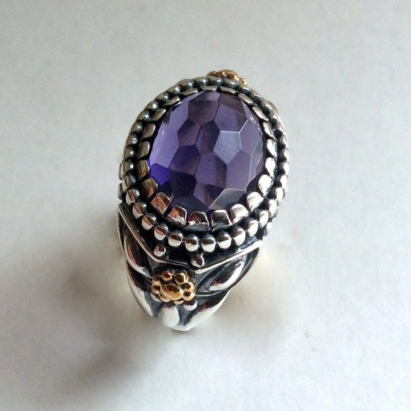 Oval amethyst mixed metals stone ring R2217