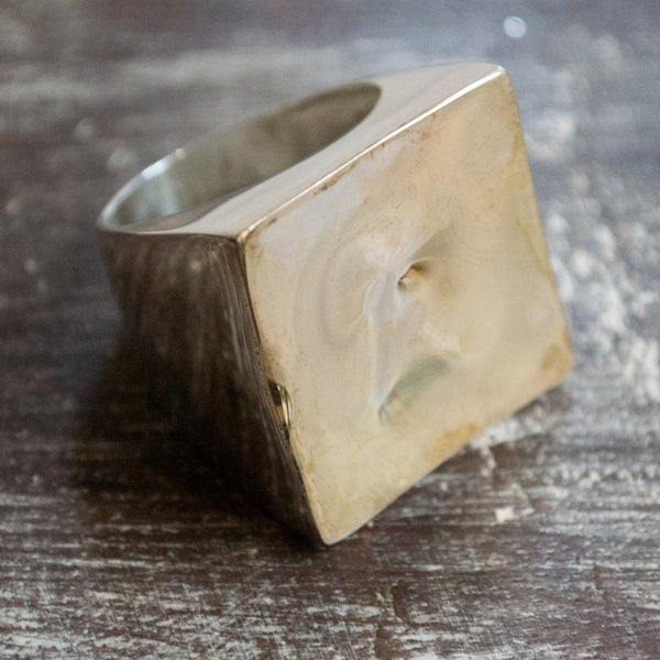 Square twotone ring, geometric ring, Boho jewelry, Large silver ring, Statement Ring, silver gold Ring, Bohemian Ring - Geometric R2263G