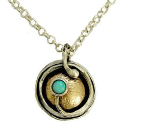 Blue opal silver gold necklace,