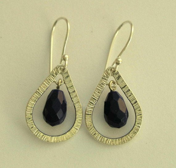 Black onyx drop sterling silver earrings