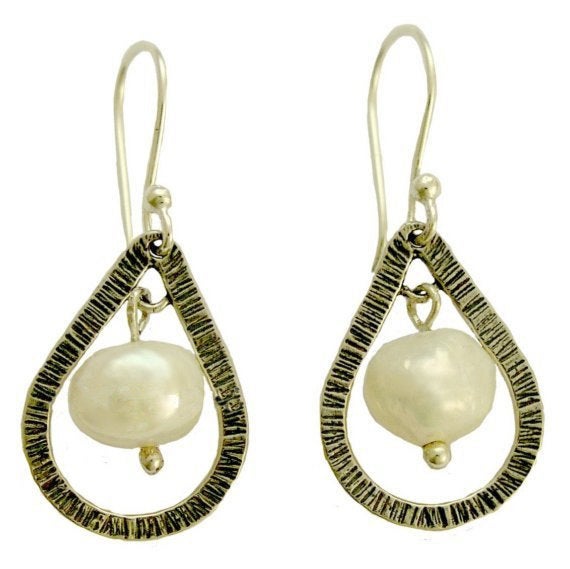 pearl dangle drop sterling silver earrings