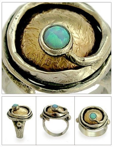 Blue opal statement twotone ring