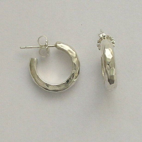 Hammered hoop earrings, simple hoop earrings, everyday earrings, ear cuff earrings, sterling silver earrings - Come with me . E0270H