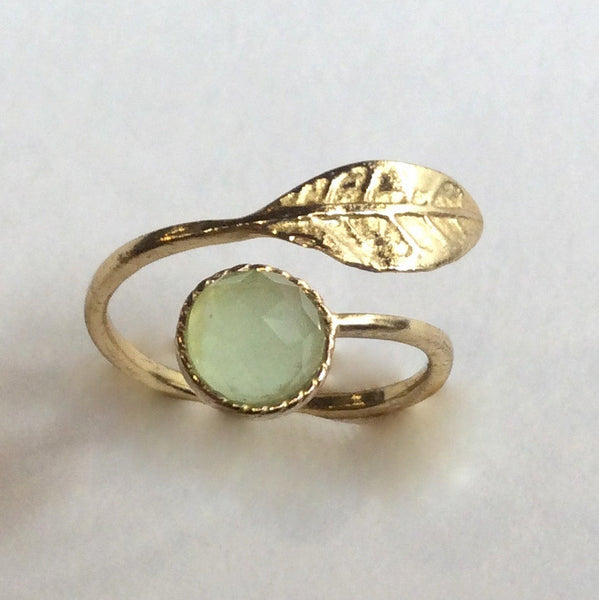 Thin ring, leaf ring, Golden brass ring, adjustable ring, jade ring, gemstone ring, stack ring, dainty ring - Gone with the wind RK2062-3