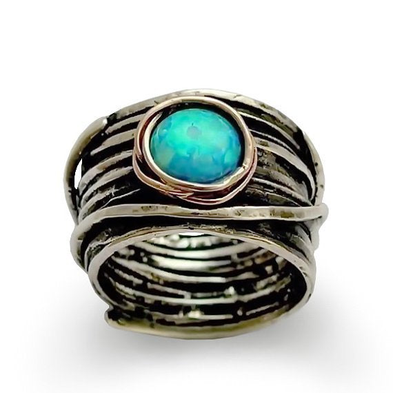 Bohemian ring, opal ring, hippie ring, boho ring, Silver Gold ring, unique engagement ring, Gypsy ring - Imagine life in peace 2 R1505G