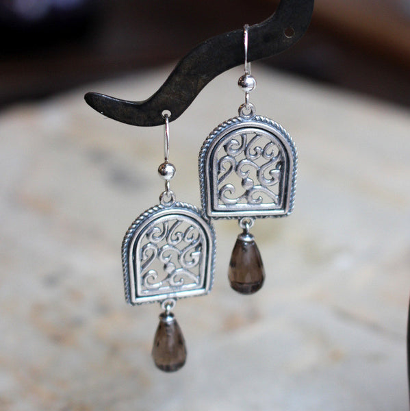 Smoky quartz earrings, Gypsy earrings, ethnic silver earrings, Boho earrings, hippie earrings, bohemian earrings - Your illusion. E8000