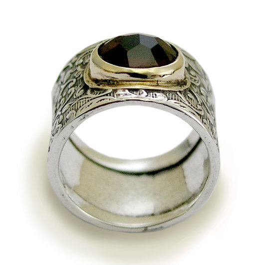 Garnet ring, Gypsy ring, Silver Gold Ring, vine ring, unique ring, boho chic ring, bohemian ring, stone ring, two tone ring - Craving R1624