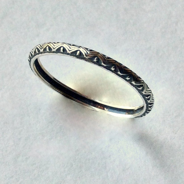 Silver stacking Ring, wedding Ring, dainty silver Ring, thin silver Band, ornate Ring, unique wedding band, dainty band - Loving you R2226