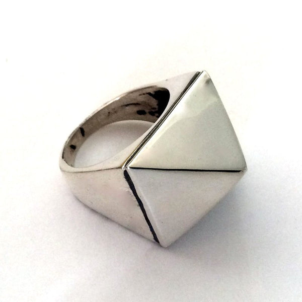 Geometric statement ring, bohemian ring, high ring, unique silver ring for her, modern ring, triangle ring - A world in balance R2180