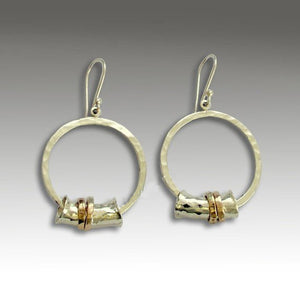 Sterling silver earrings, silver gold earrings, Hammered style earrings, two tone earrings, mixed metal dangles - When he looks at me E2181