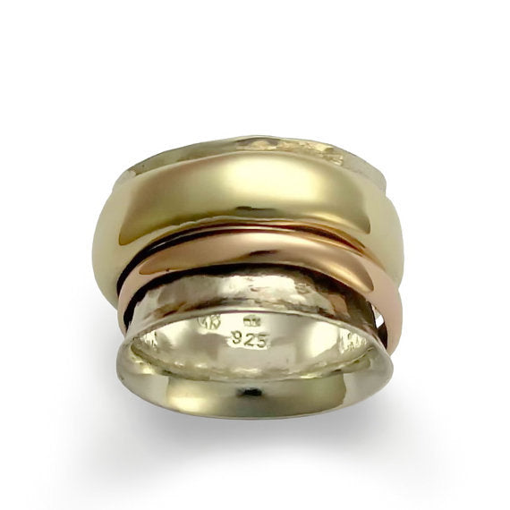Gold Wedding Band, Spinning Ring, Silver Gold Ring, Rose Gold band, boho ring, modern ring, unisex ring, thumb - Wonderland forever R1026A
