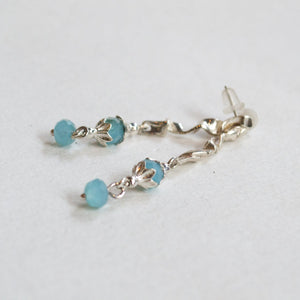 Blue calcedony Silver bar earrings