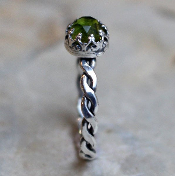 Peridot ring, green stone ring, August birthstone, sterling silver ring ring, simple ring, engagement ring - Our Dream R2066