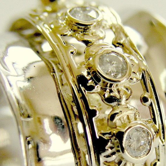 Wedding band, white gold ring, diamond ring, eternity band,  yellow gold spinner, mixed metal ring, meditation ring - New beginning RG1149XZ