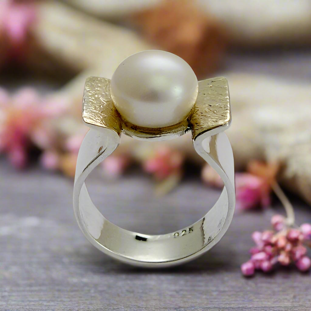 Silver Gold Pearl Ring - Amazon Grace. – Artisan Look