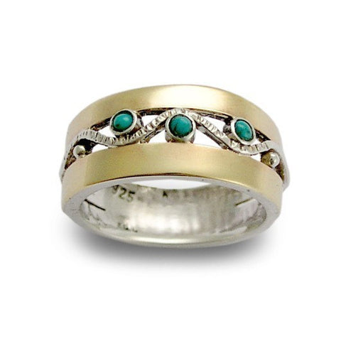 Birthstones ring, mothers ring, Two tones band, gift for mom, Gold Silver Ring, turquoise ring, gemstone ring - Entertainment tonight R1240.