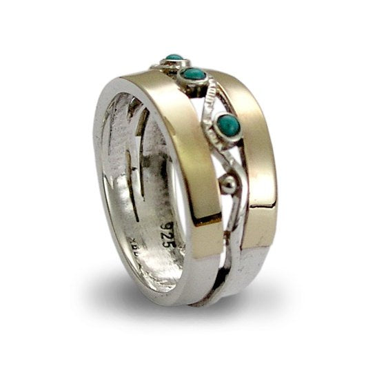 Birthstones ring, mothers ring, Two tones band, gift for mom, Gold Silver Ring, turquoise ring, gemstone ring - Entertainment tonight R1240.
