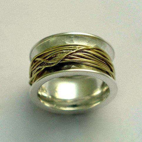 Wedding band, Sterling silver ring, yellow goldfilled ring, Gold wire ring, wide ring, silver band - Wrapped around your finger  R1012Z
