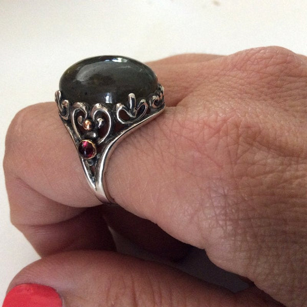 Oval stone ring, labradorite ring, statement ring, gemstone ring, Ethnic Ring, gold silver ring, garnets ring, bohemian ring - So far R2181