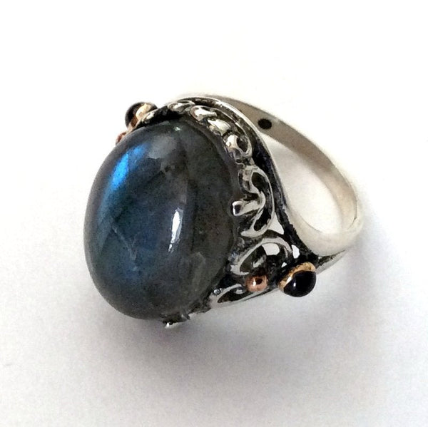 Oval stone ring, labradorite ring, statement ring, gemstone ring, Ethnic Ring, gold silver ring, garnets ring, bohemian ring - So far R2181