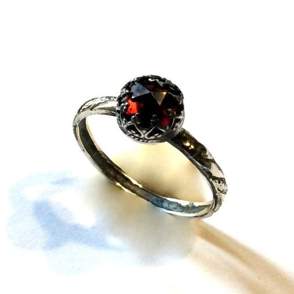Red Garnet ring, Silver engagement ring for her, gemstone ring, thin engagement ring, stone ring, January birthstone - Simple Dream R2148-1