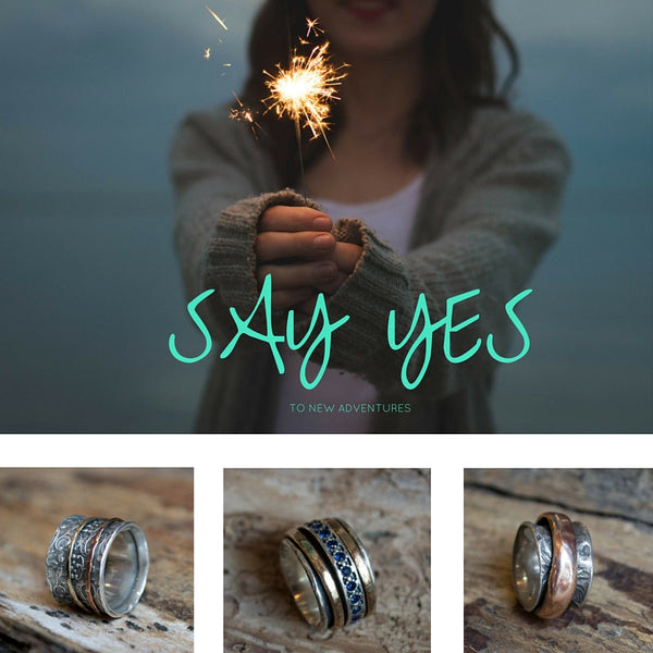 Silver gold ring, spinner ring, Meditation ring, wedding band, Sterling silver band, floral ring, two tones ring - I gave you my love R1736B