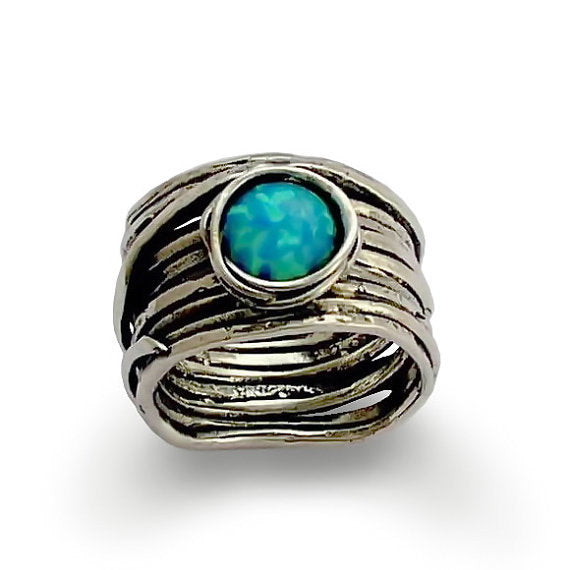 Opal Ring, Rustic jewelry, Bohemian ring, Wrap wire Ring, Wide Ring, statement Ring, cocktail Ring, stone ring - Imagine life in peace R1505
