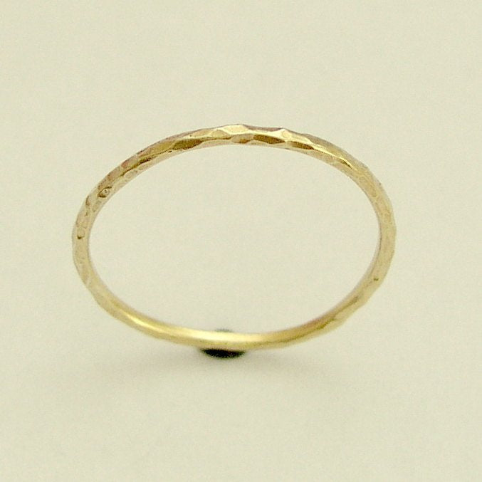 Gold ring, hammered band, solid gold band, thin wedding band, dainty gold band, stack band, gold wedding ring, simple ring - Smile RG1595