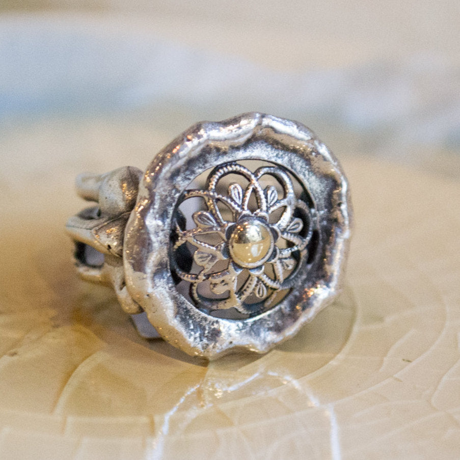 Flower Ring, lace ring, silver gold ring, sterling silver ring, statement ring, round silver ring, lace ring, hipster ring - Delight R1729