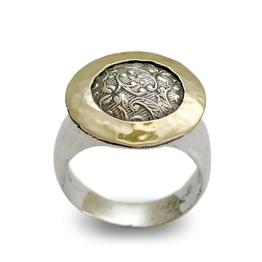 Silver gold ring, sterling silver ring, woodland ring, statement ring, vine ring, botanical ring, two tones ring - Across the universe R1630