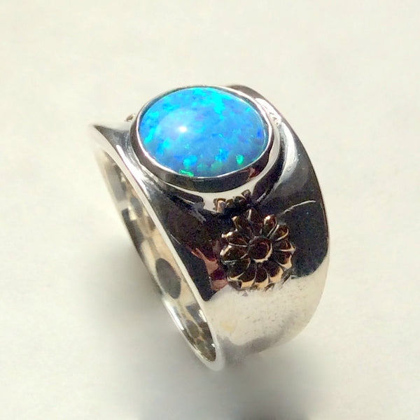 Gemstone Ring, opal ring, silver gold ring, two tones ring, boho ring, cocktail ring, statement ring, engagement ring - Kind Of Blue R2241