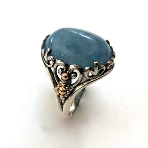 Aquamarine Cocktail sterling silver gold ring - Spring time R2165