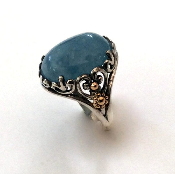 Aquamarine Cocktail sterling silver gold ring - Spring time R2165