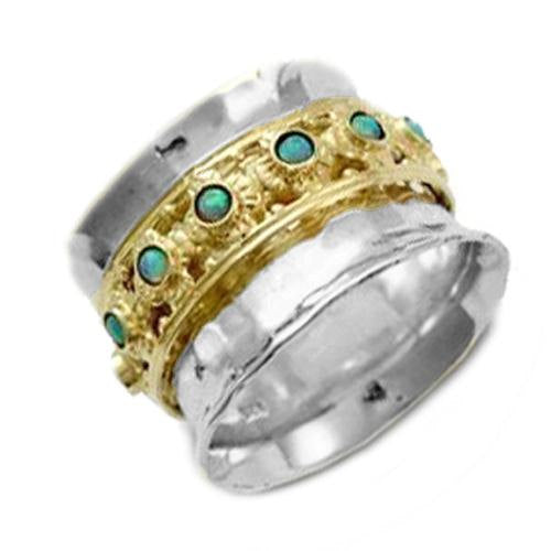 opals Solid White yellow gold spinner ring