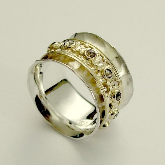 Champagne diamonds Solid White gold ring