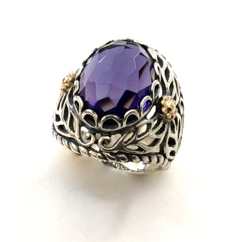 Amethyst ring, Sterling silver Ring, engagement ring, purple stone ring, gypsy ring, gold silver ring, two toned ring - Sweet song R2166