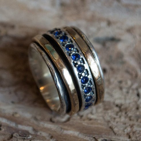 Meditation Ring, silver band, sapphire ring, gold filled ring, stacking spinner ring, wide silver ring, wedding ring - Endlessly R1075L-5